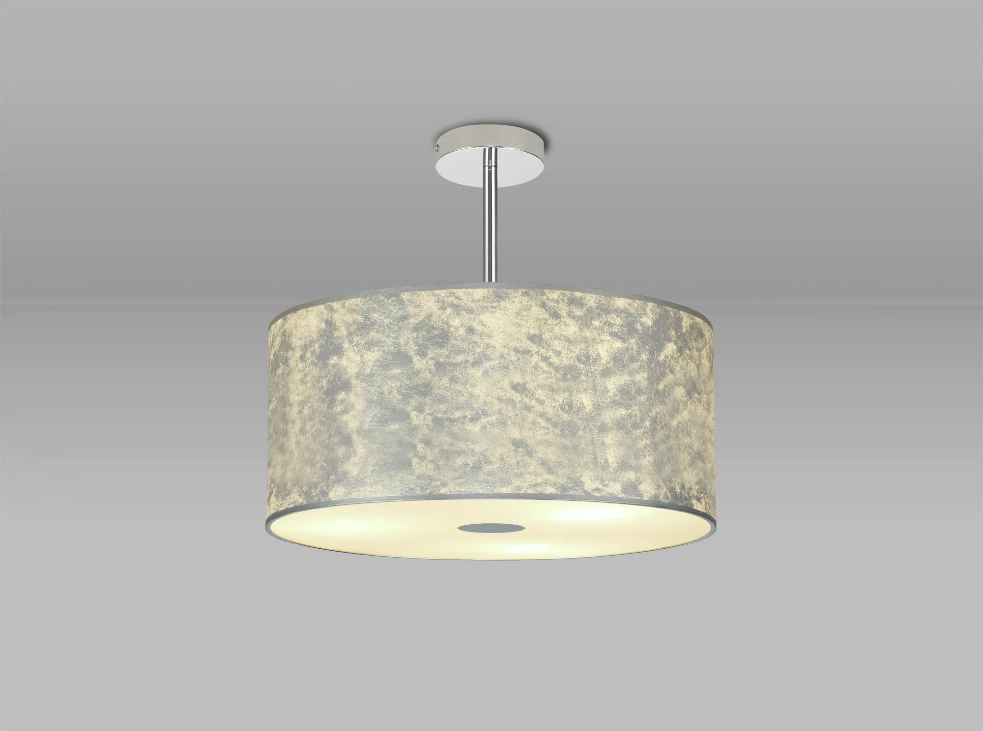 Baymont 50cm Semi Flush 3 Light Polished Chrome, Silver Leaf, Frosted Diffuser DK0793  Deco Baymont CH SL